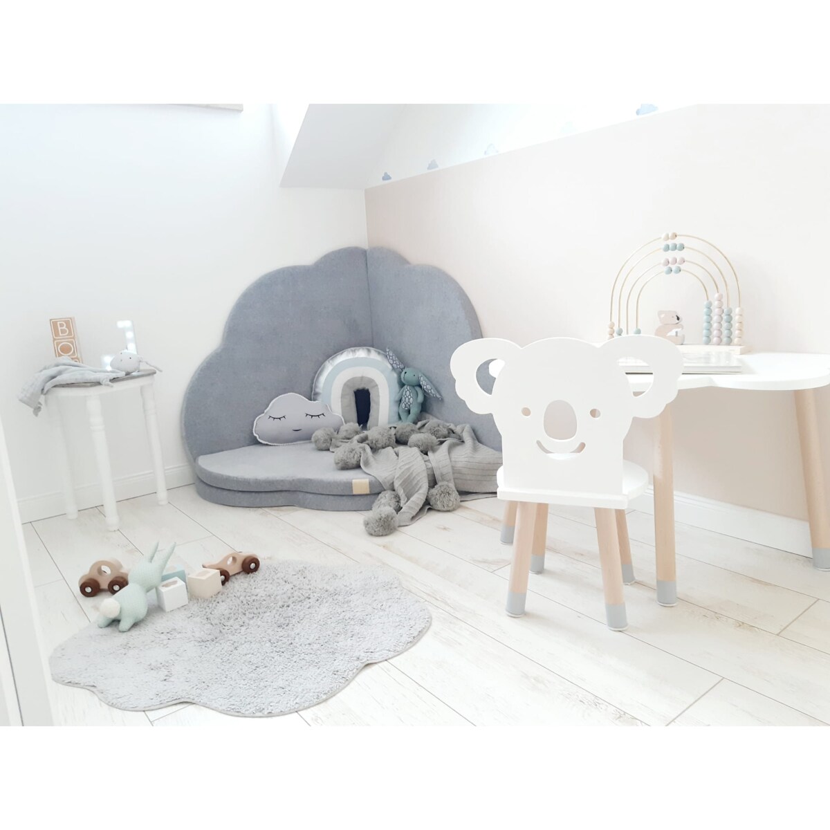 Mata Chmurka 160x160cm dla Dzieci, Welurowa, Jasnoszara