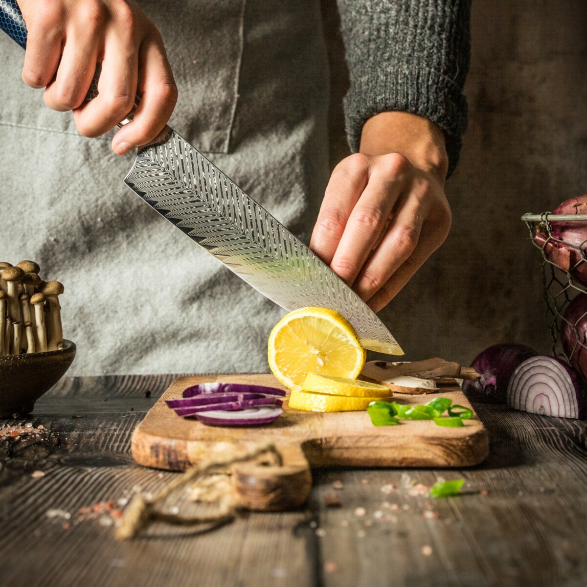 Japoński nóż szefa kuchni Fukutsu w pudełku prezentowym Stal damasceńska VG-10 Profesjonalny nóż