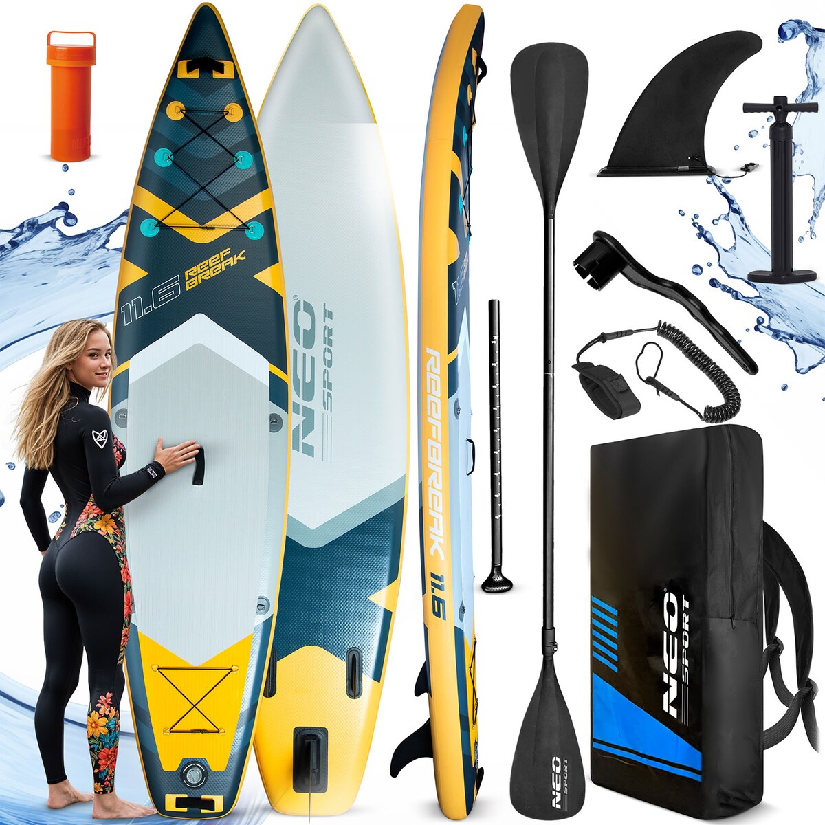 Deska SUP do pływania Neo-Sport pompowana STAND UP PADDLE Reefbreak 350cm ZESTAW
