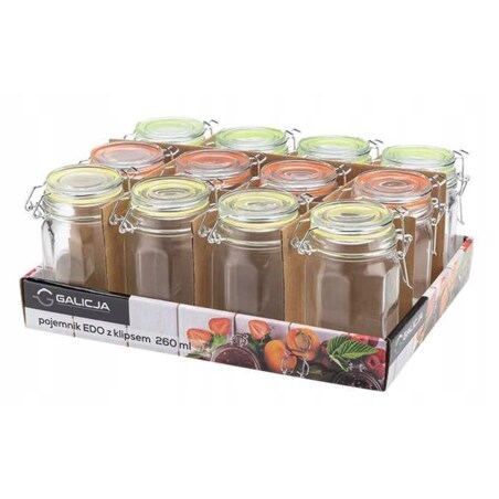 SZKLANY POJEMNIK mały słoik NA KLIPS 12 x 260 ml