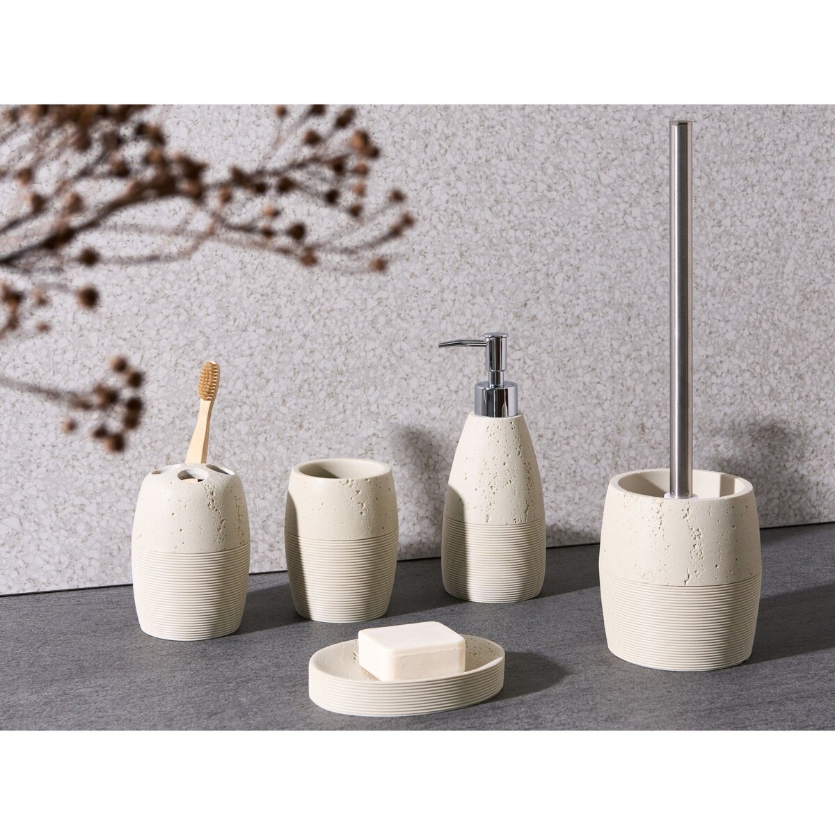 Zestaw akcesoriów łazienkowych 5 elementów YARAPA Jasnobeżowy