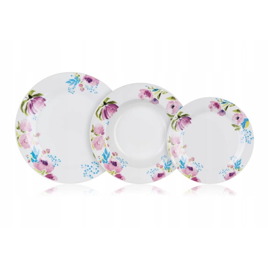 TALERZE OBIADOWE BANQUET kwiaty okrągłe jadalnia na prezent jedzenie 18elem
