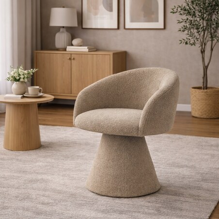 Fotel Obrotowy AUREO Krzesło do Salonu Khaki BOUCLE Nowoczesny Designerski