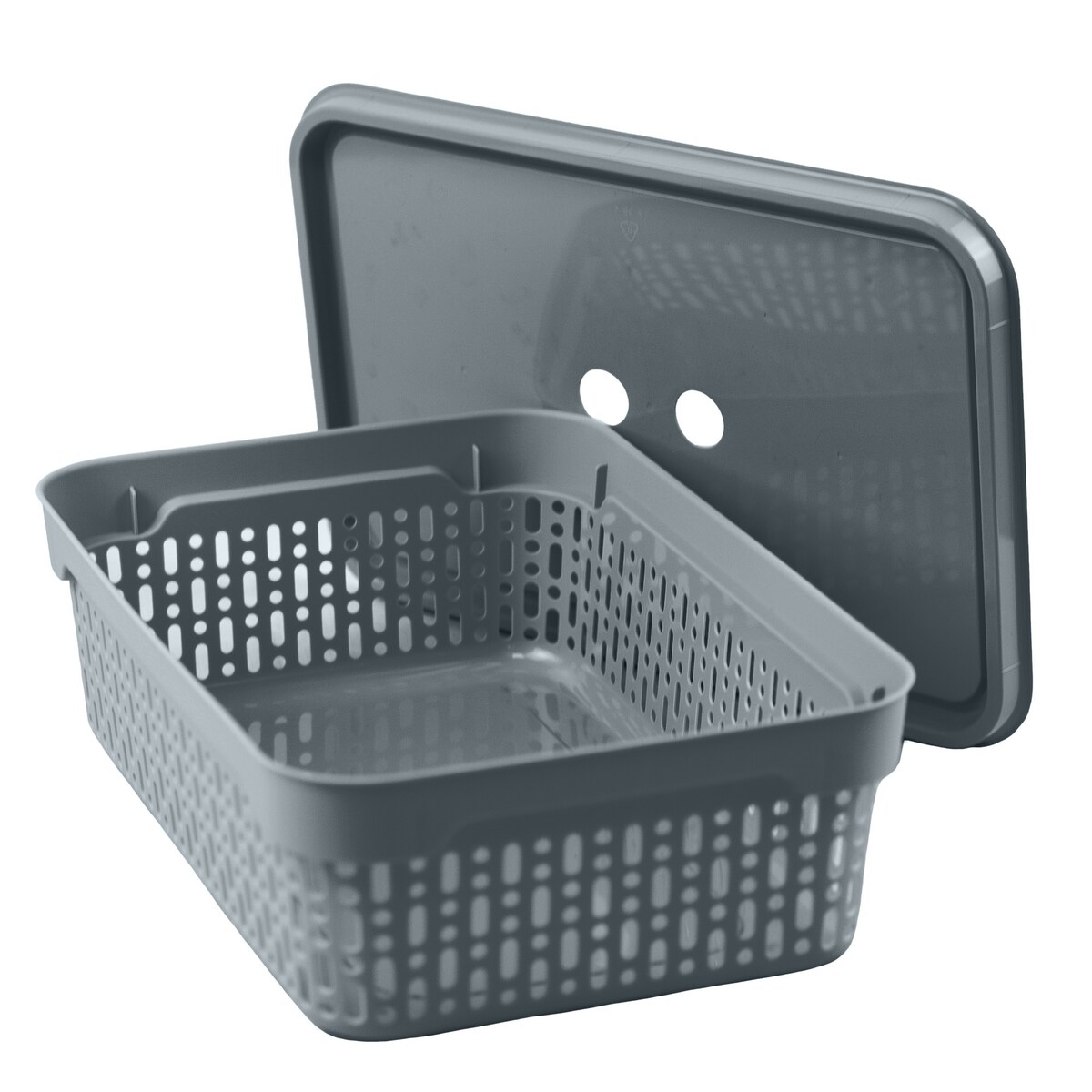 Koszyk Koszyczek Ażurowy M Plastikowy Na Kosmetyki Do Łazienki Pojemnik Z Pokrywką Zamykany Z Dziurkami Szary