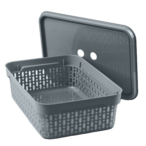 Koszyk Koszyczek Ażurowy M Plastikowy Na Kosmetyki Do Łazienki Pojemnik Z Pokrywką Zamykany Z Dziurkami Szary