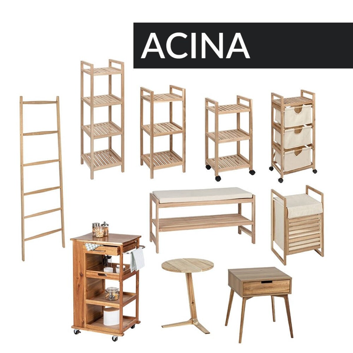 Drewniany kosz na pranie z materiałową torbą ACINA, 56 litrów, WENKO