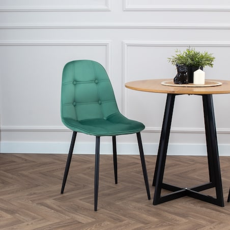 Krzesło tapicerowane welurowe pikowane do jadalni salonu z guzikami zielone