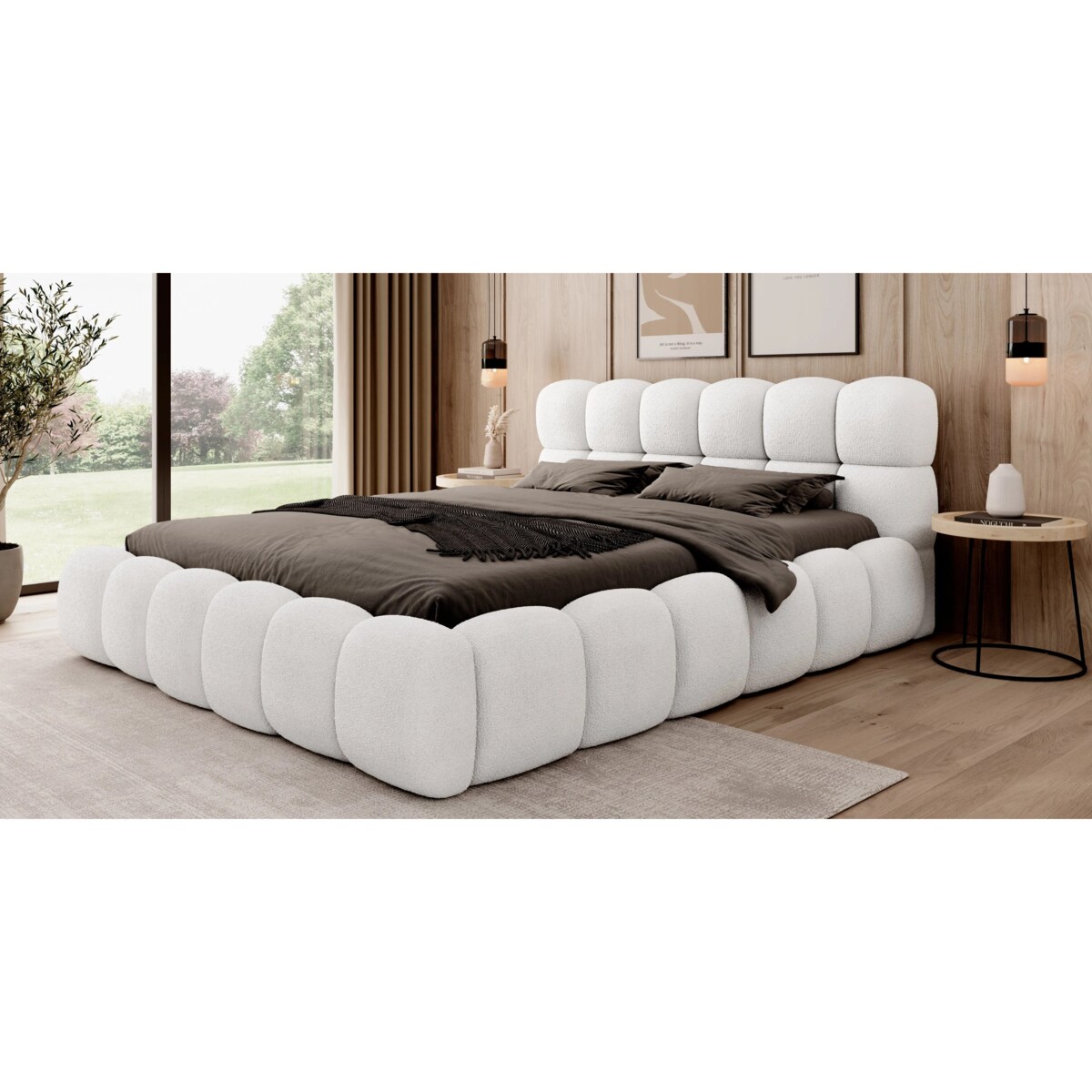 Łóżko tapicerowane 160x200 cm białe bouclé Santo
