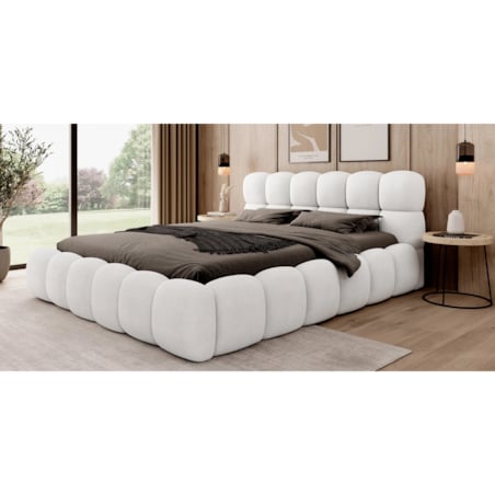 Łóżko tapicerowane 160x200 cm białe bouclé Santo
