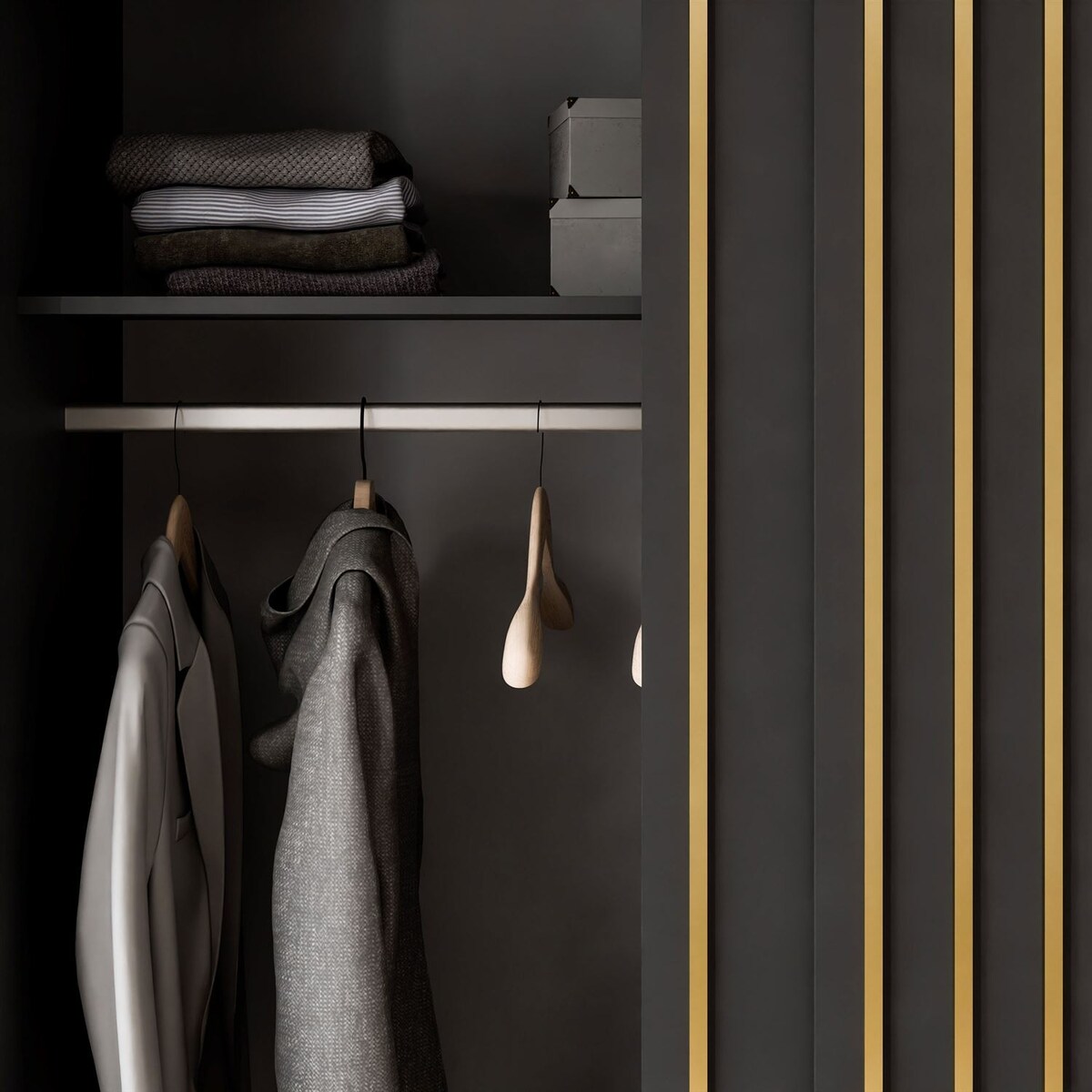 Szafa przesuwna AURIS 150 cm ze złotymi listwami, czarna