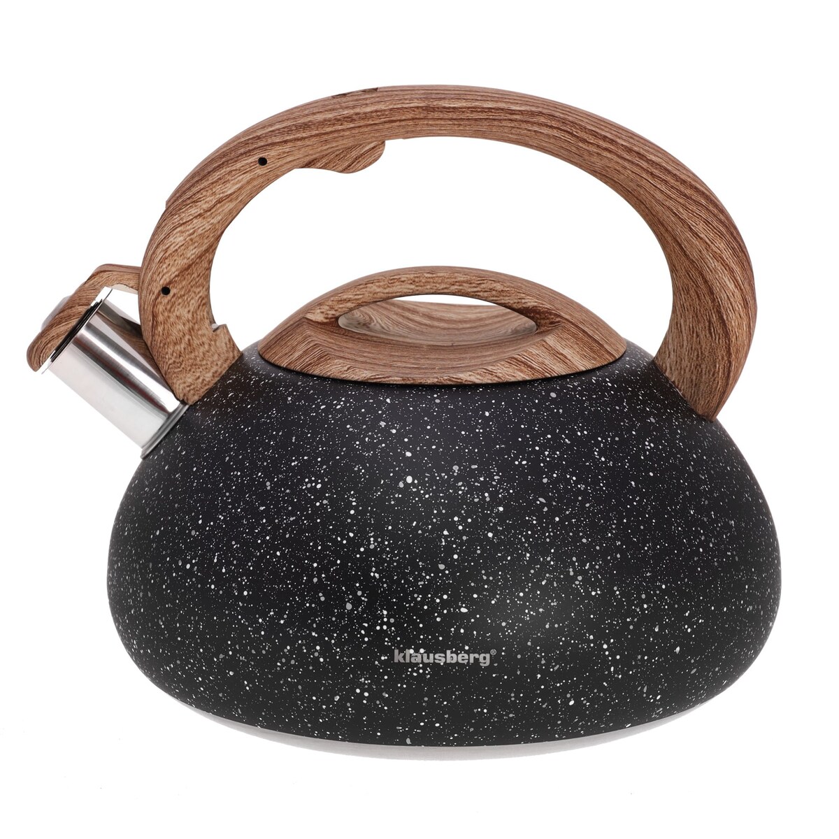 Czajnik stalowy z gwizdkiem 2.7L Wood Line czarny KLAUSBERG