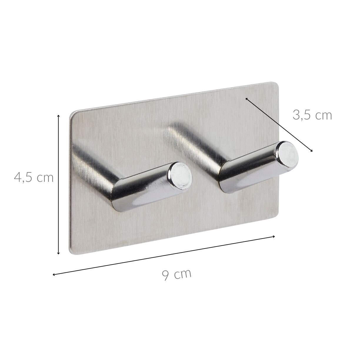 Haczyk samoprzylepny STIKY+ 2 wieszaki, stal nierdzewna, 9 x 3,5 x 4,5 cm
