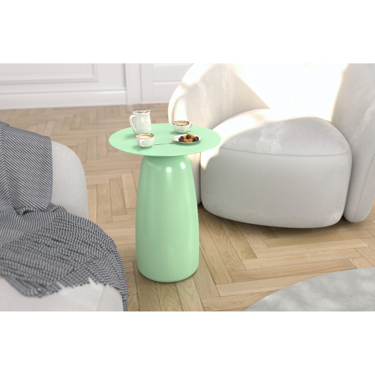 Stolik drewniany różne kolory Baobab 44, kolor pudrowa zieleń