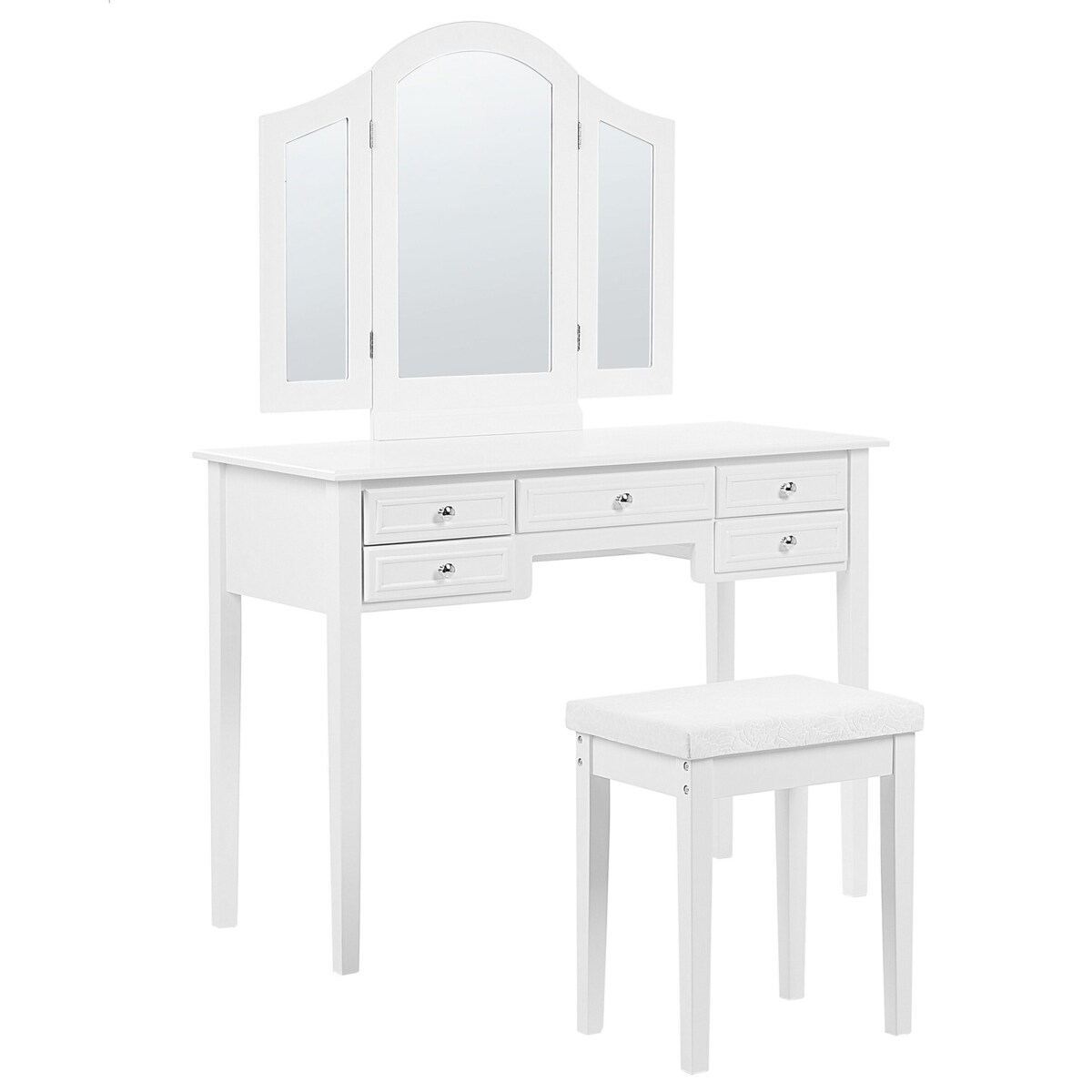Toaletka 5 szuflad lustro i stołek biała LUMIERE
