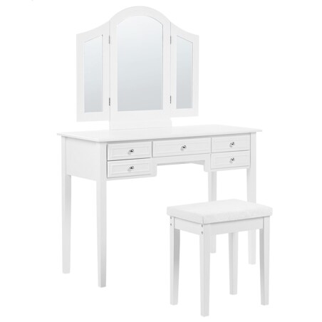 Toaletka 5 szuflad lustro i stołek biała LUMIERE