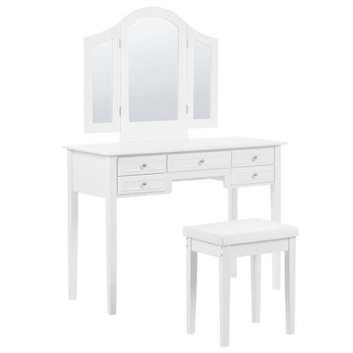 Toaletka 5 szuflad lustro i stołek biała LUMIERE