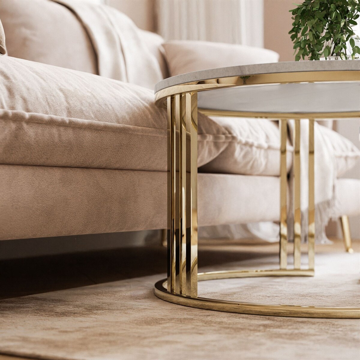 Stolik kawowy 2w1 LORI złoty chrom marmur levanto