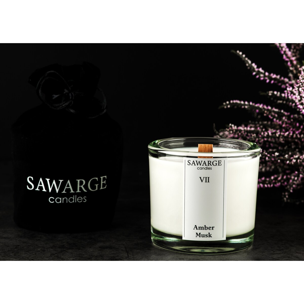 Świeca Zapachowa Sojowa No7 /Drewniany Knot/40h/ Bursztyn Piżmo 200g