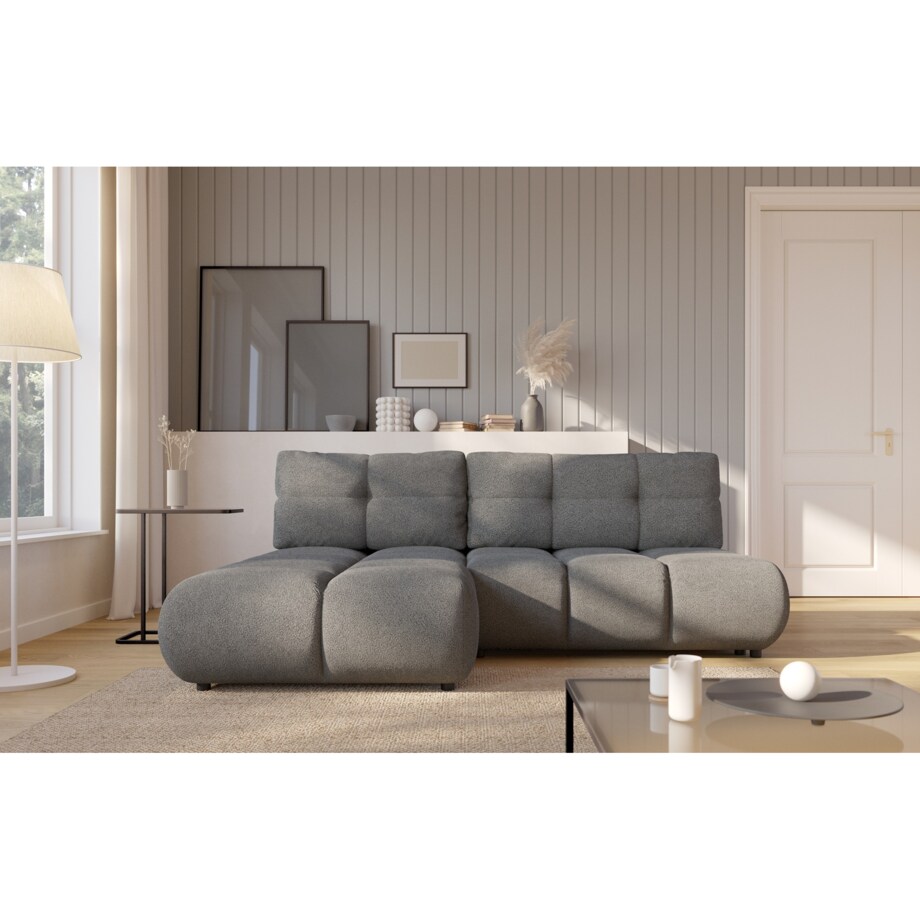 Pikowany Narożnik MILA rozkładany bez boczków lewy szary