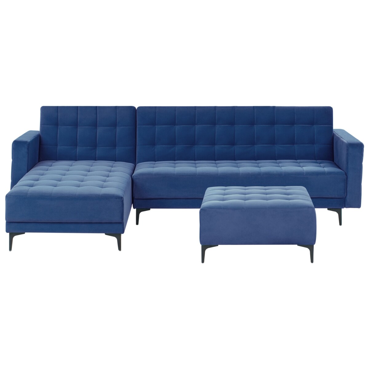 Sofa rozkładana prawostronna welurowa z otomaną niebieska ABERDEEN