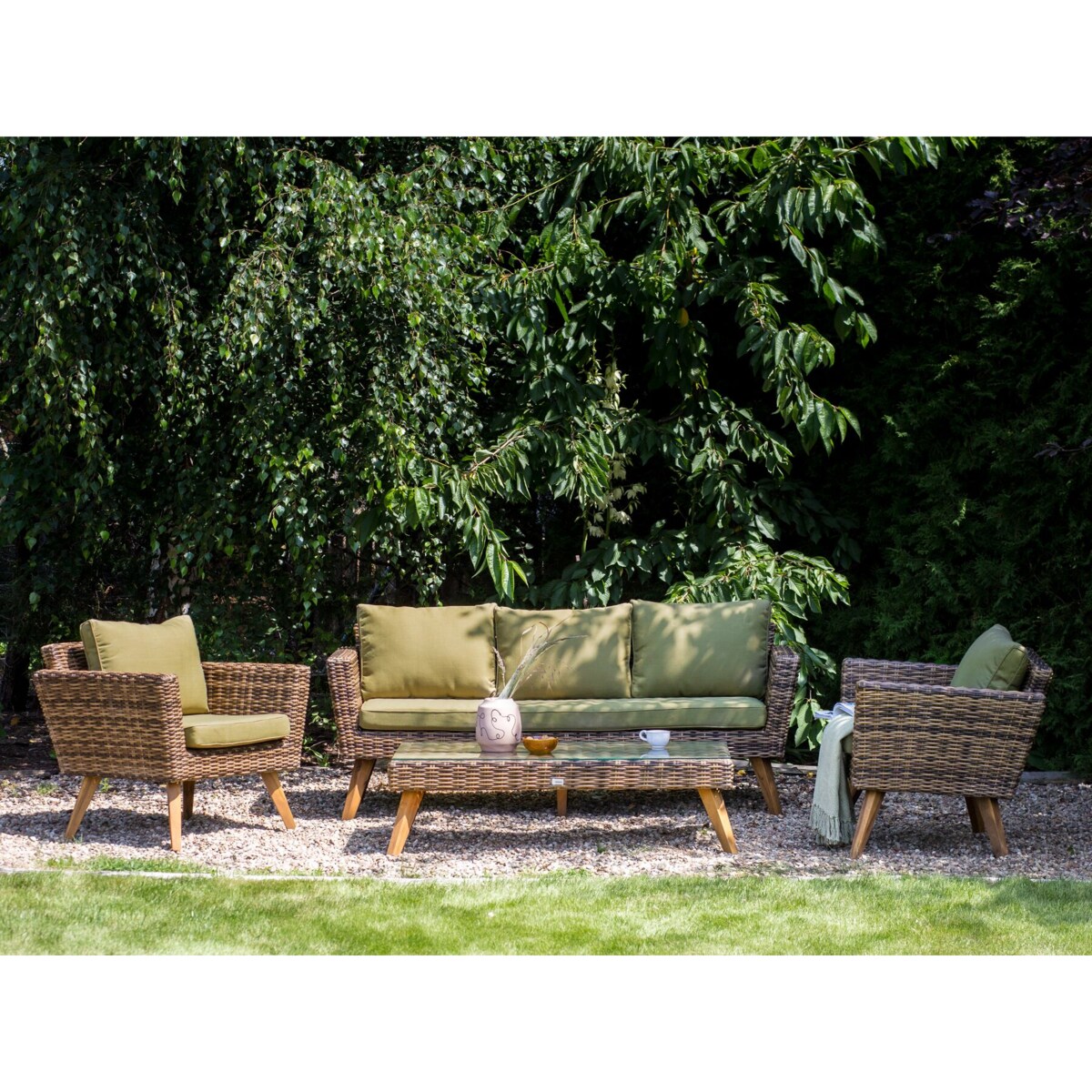 Zestaw ogrodowy ze stolikiem dla 5 osób VITTORIA XL Technorattan Oliwkowy