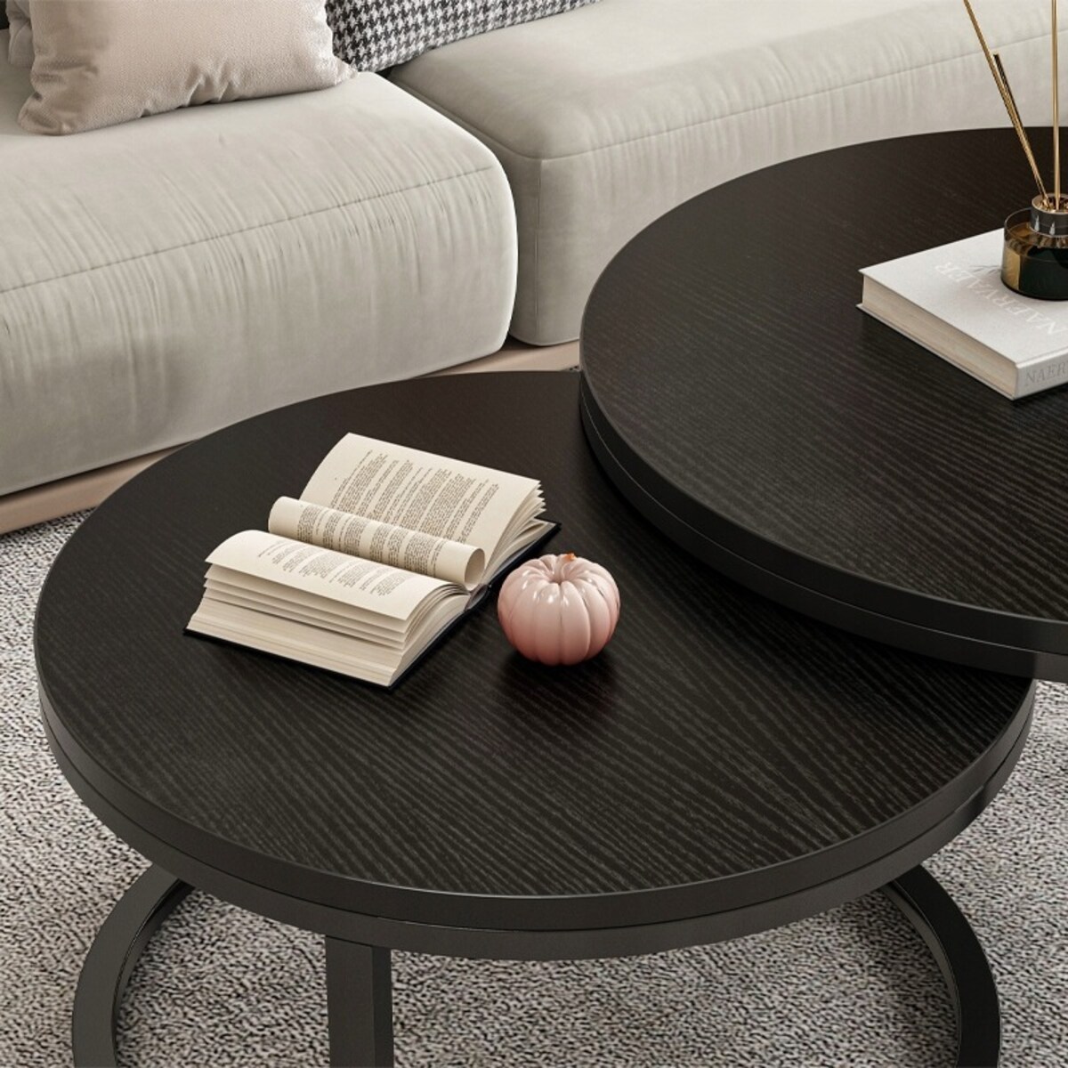 Zestaw 2 stolików czarnych nowoczesne loft do salonu