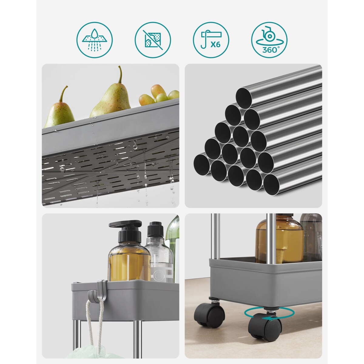 Szafka Na Kółkach, Wózek, Regał Do Kuchni Spiżarni Łazienki Szara