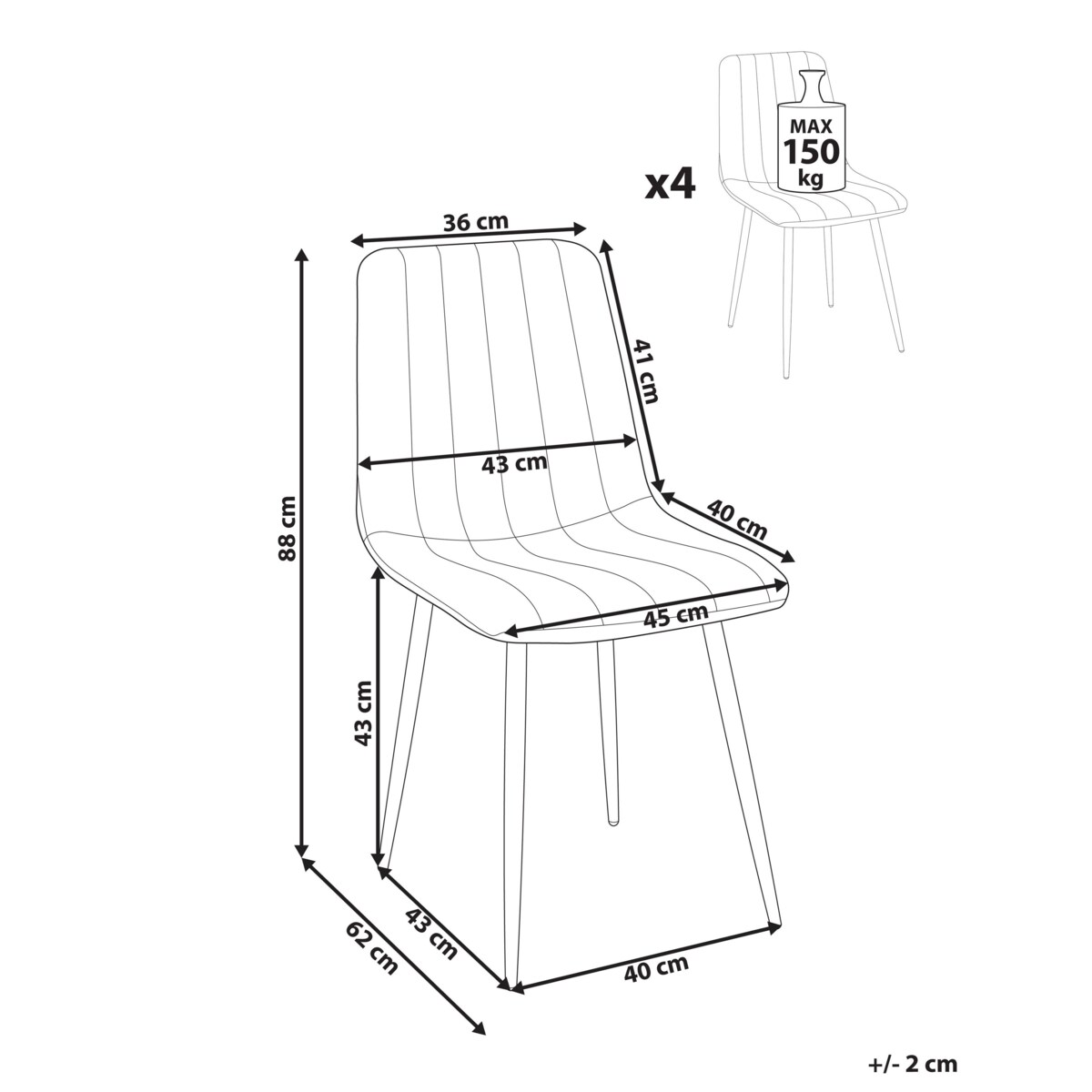 Zestaw 4 krzeseł do jadalni KALISPELL Welur Pomarańczowy