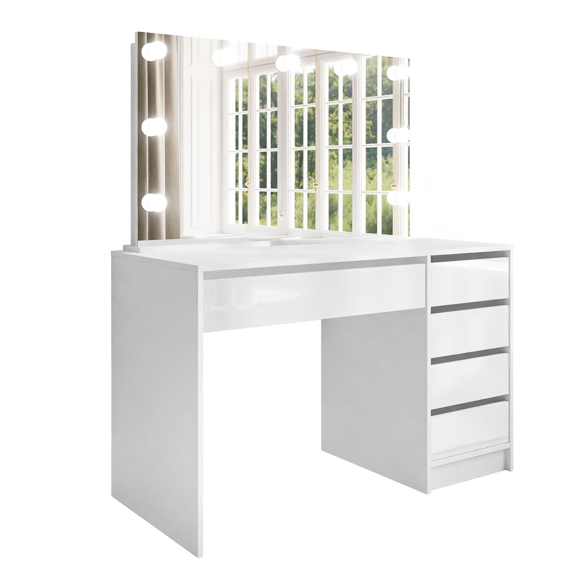 Toaletka MADA ELITE z lustrem i oświetleniem biały połysk