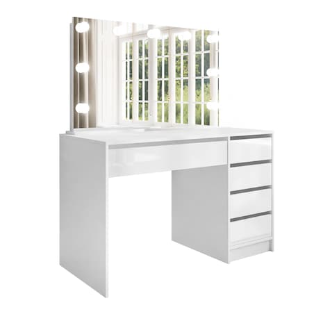 Toaletka MADA ELITE z lustrem i oświetleniem biały połysk