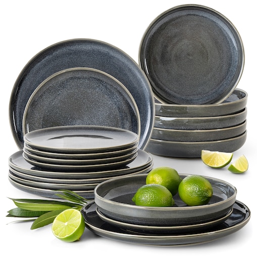 EDA Zestaw obiadowy 6 os. (18 el.), niebieski/szary/beżowy