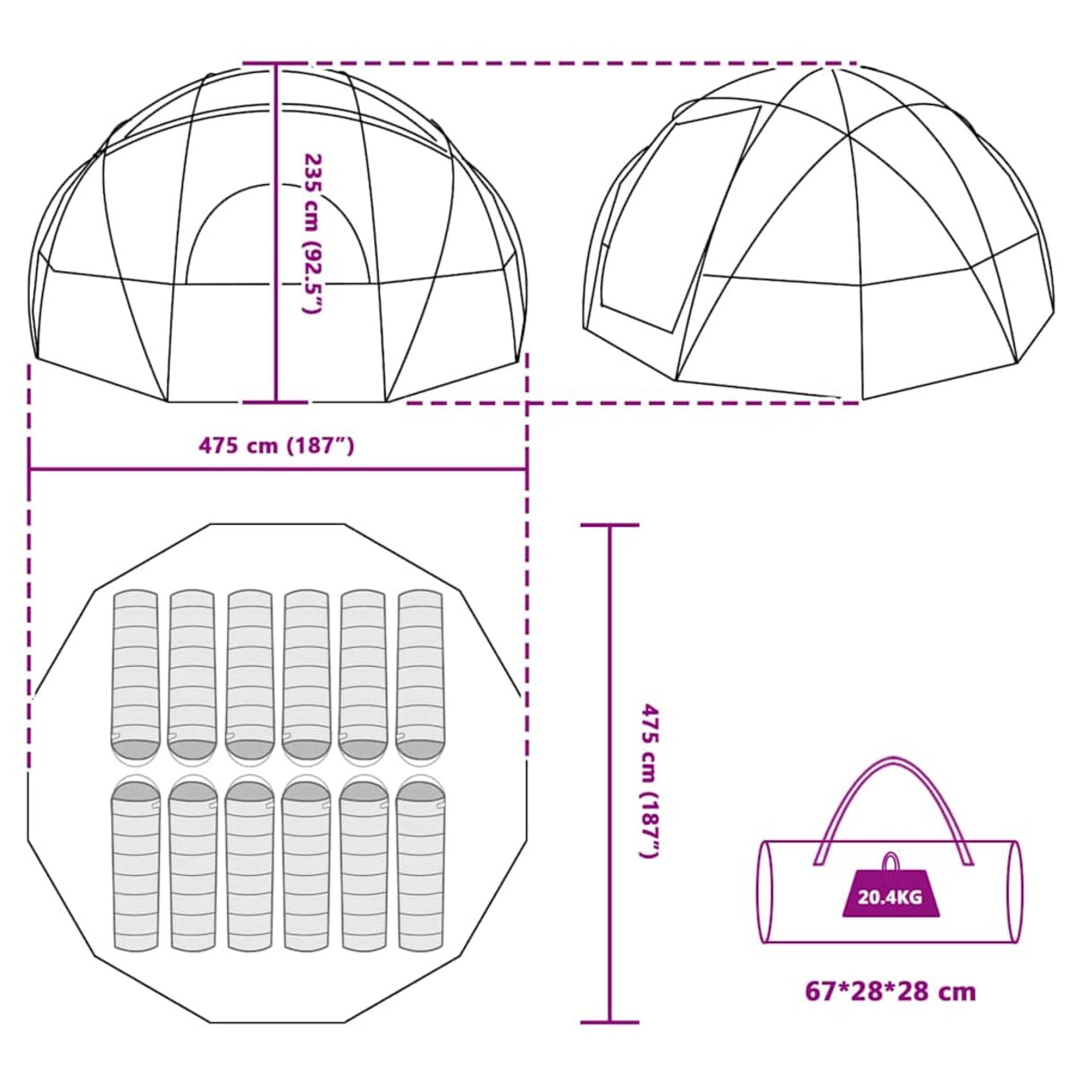 vidaXL Namiot campingowy Niebieski 475 x 475 x 235 cm Poliester
