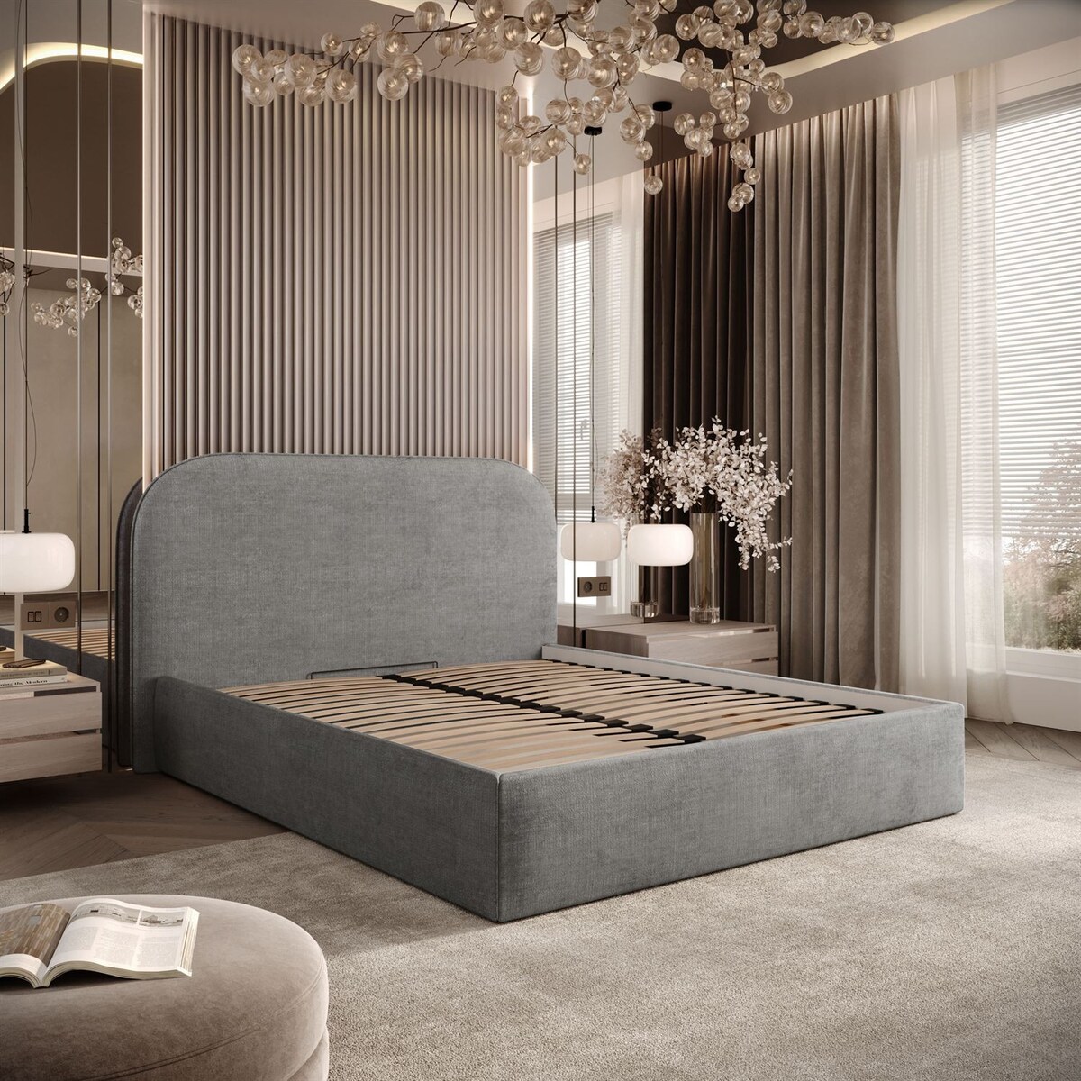 Łóżko tapicerowane OLIMPIA, pojemnik na pościel, s34, 120x200, Perfect Harmony 82