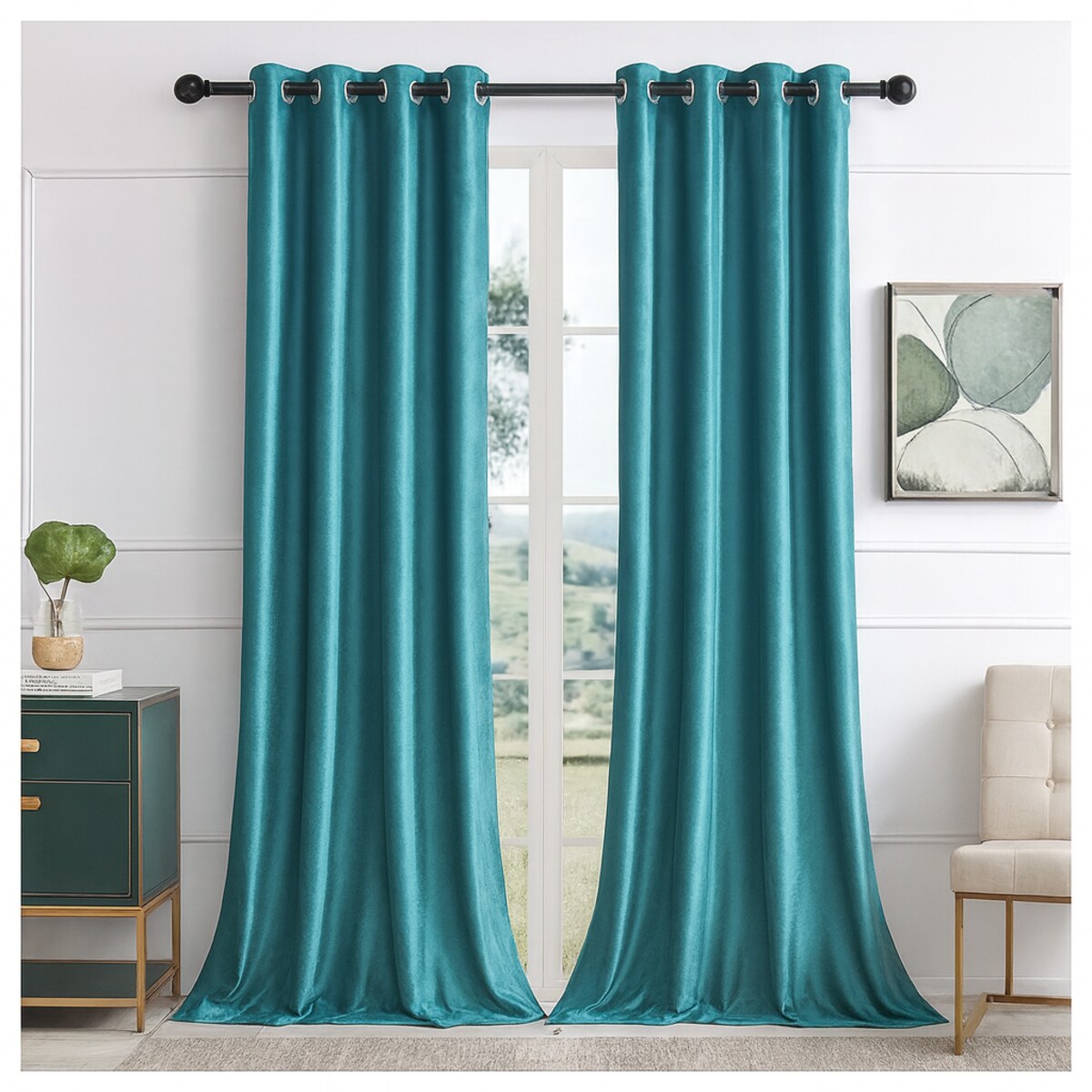 Zasłona welurowa gładka | 140x250 cm przelotki | morski