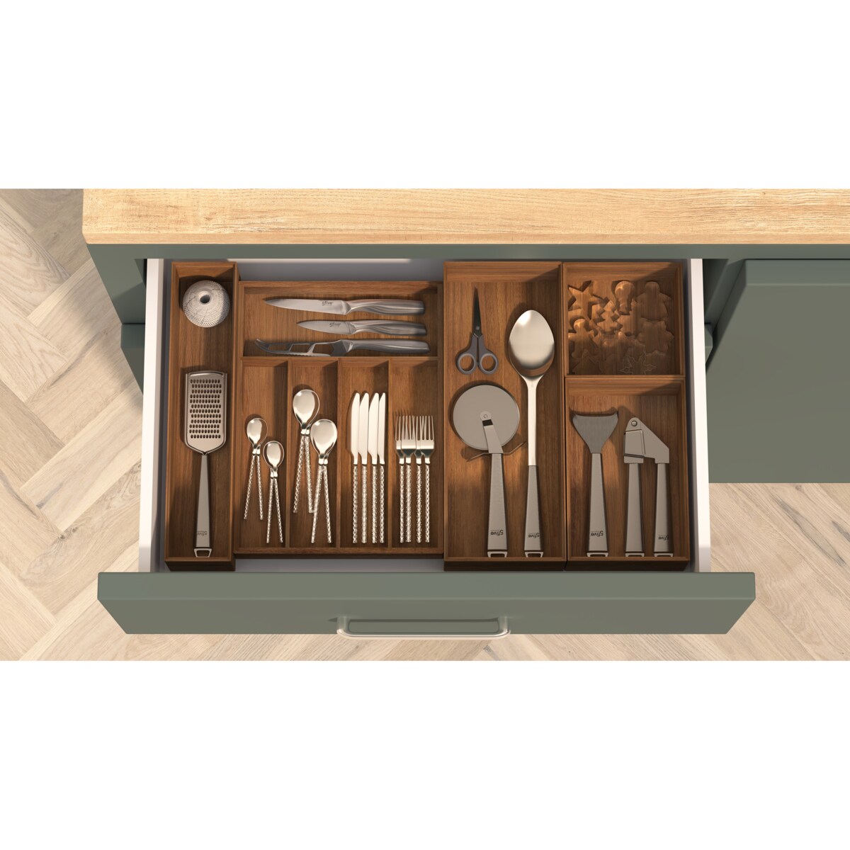 Drewniany organizer na sztućce TIDY SMART, 26 x 35 x 5 cm, kolor brązowy