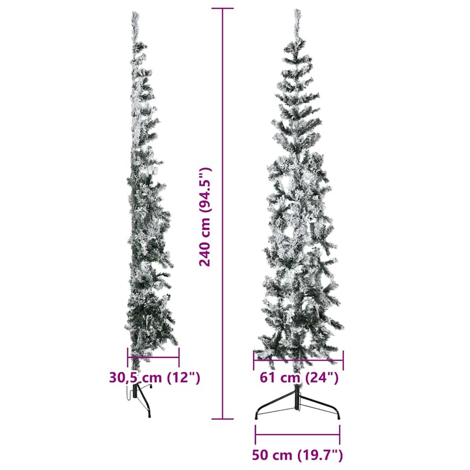 vidaXL Smukła choinka połówka, sztuczna, ośnieżona, 240 cm