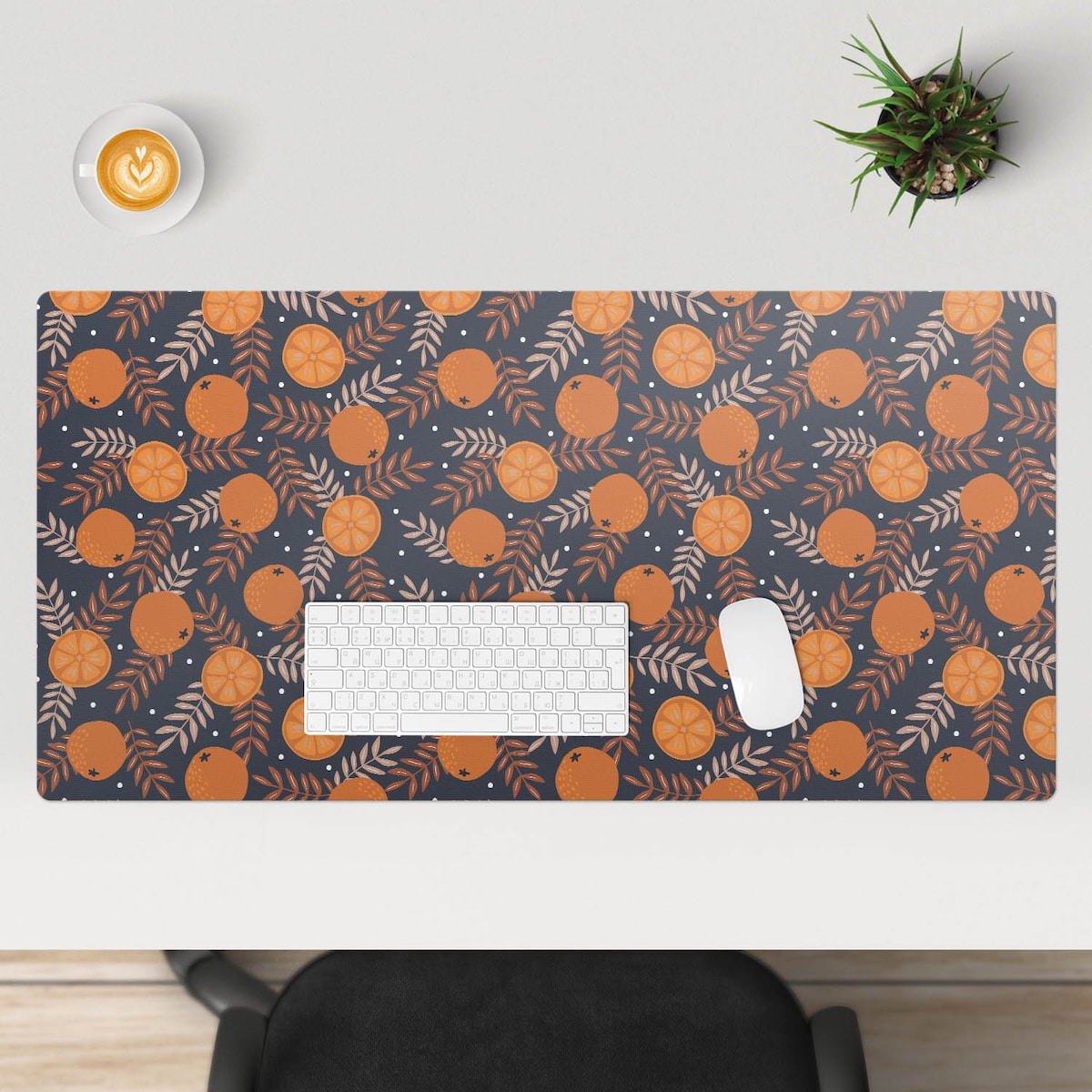 Pomarańczowa mata na biurko Pomarańcze i liście, 100x50 cm