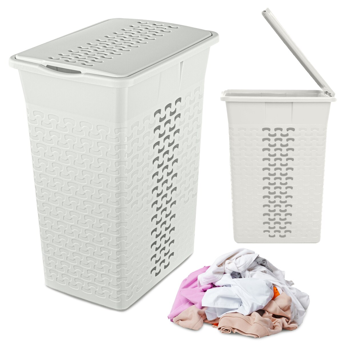 Kosz Na Pranie Bieliznę Wolnostojący Łazienkowy 35 L Biały