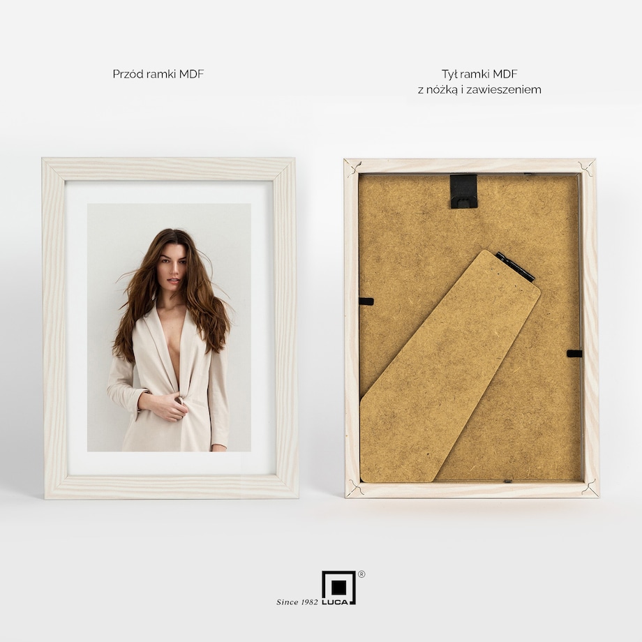 Ramka na zdjęcia 13x18 cm biała z przetarciami rama MDF z plexi do postawienia powieszenia klasyczna ramka