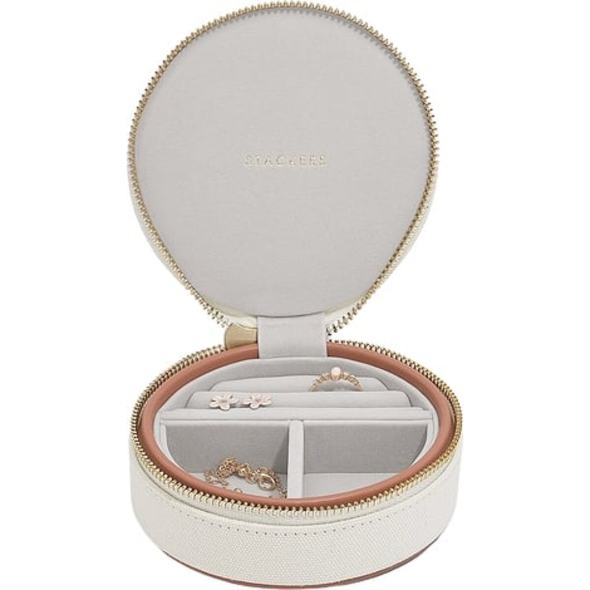 Pudełko podróżne na biżuterię Stackers Wave okrągłe kremowo-brzoskwiniowe