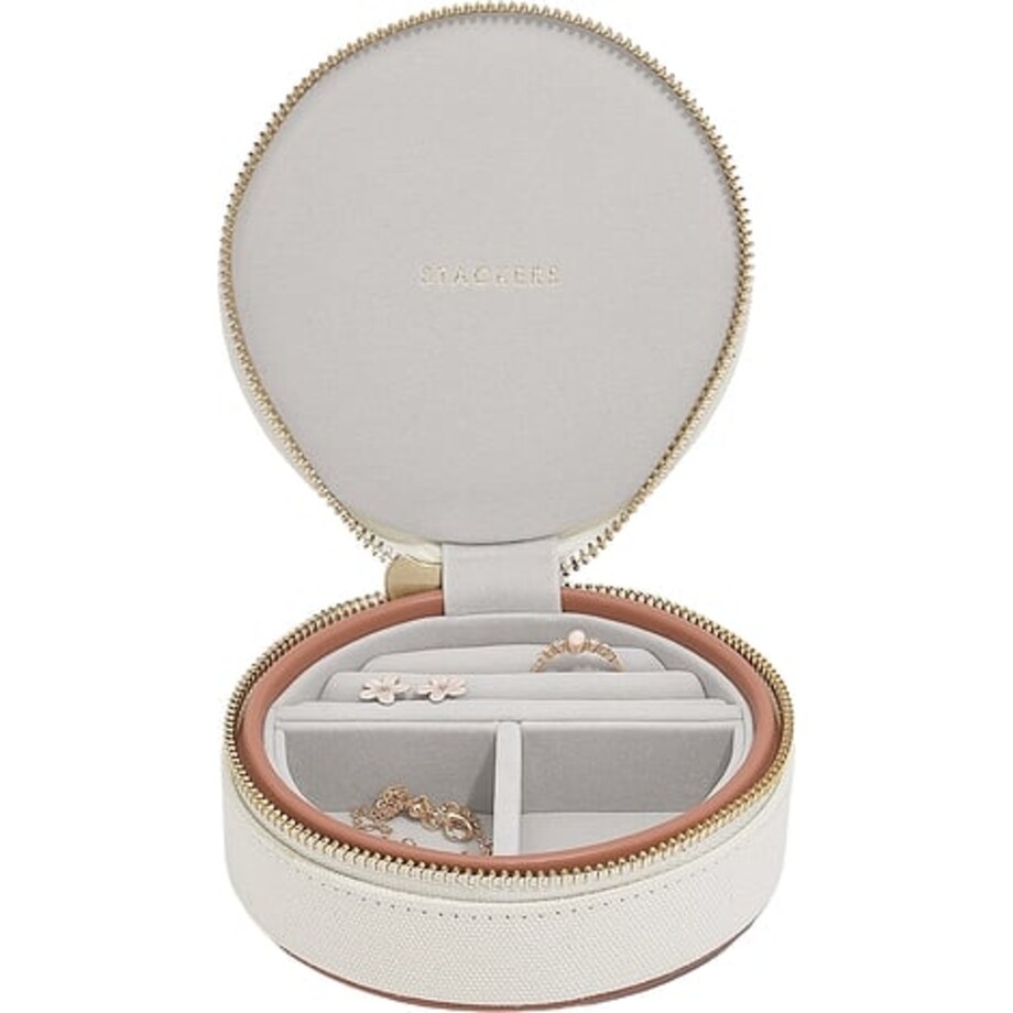 Pudełko podróżne na biżuterię Stackers Wave okrągłe kremowo-brzoskwiniowe