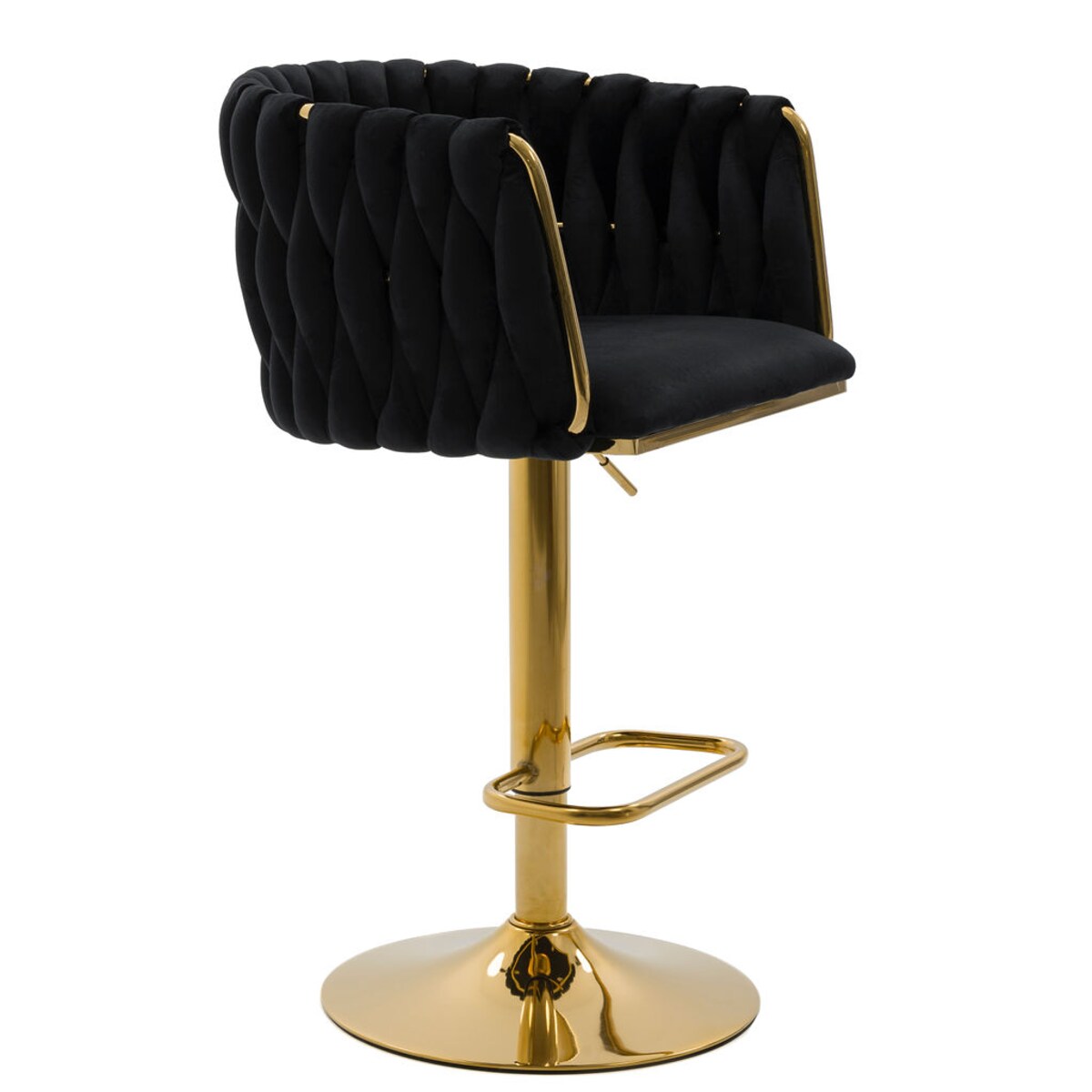 Czarny hoker tapicerowany obrotowy regulowany ROSA GOLD złoty stelaż welur