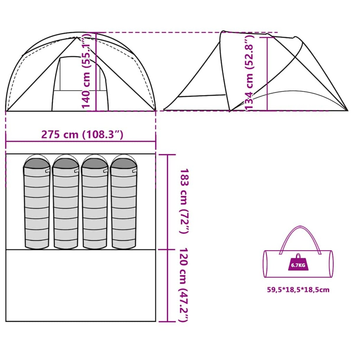 vidaXL Namiot turystyczny, 4-os., zielony, wodoszczelny