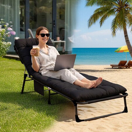 Leżak ogrodowy Sofotel Dream plażowy składany czarny + materac + poduszka + pokrowiec