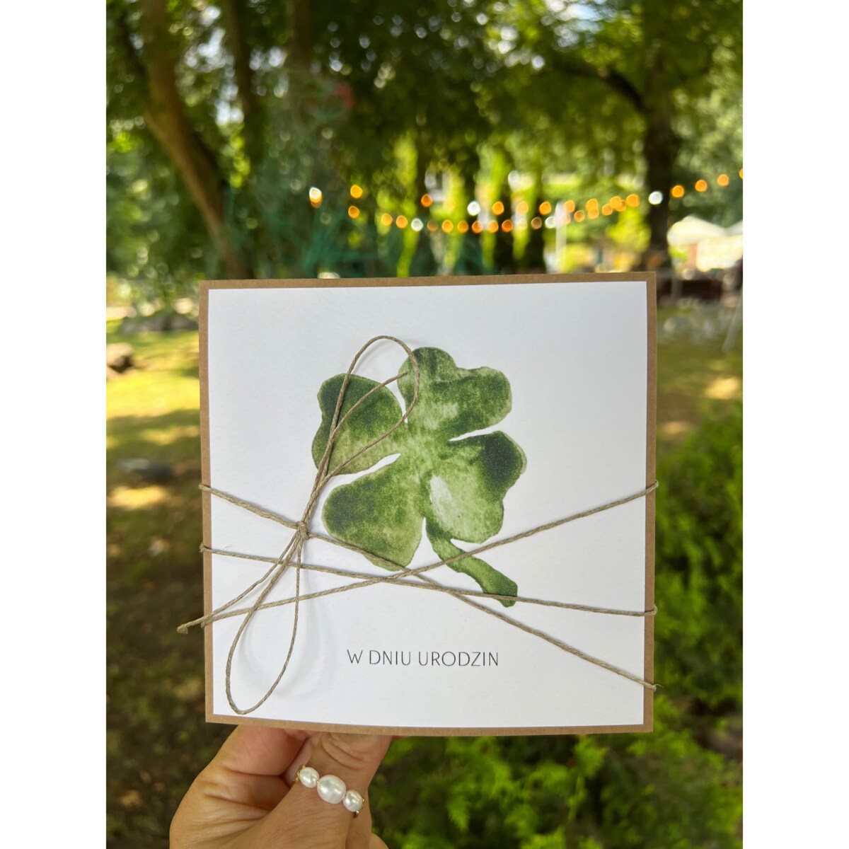 Kartka ręcznie robiona - urodzinowa w dniu urodzin życzenia urodzinowe czterolistna koniczynka