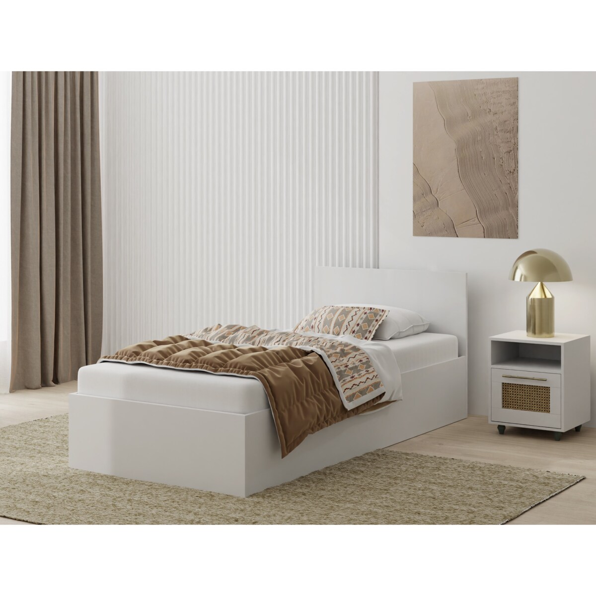 Łóżko jednoosobowe ALDO 90x200 z materacem - biały mat