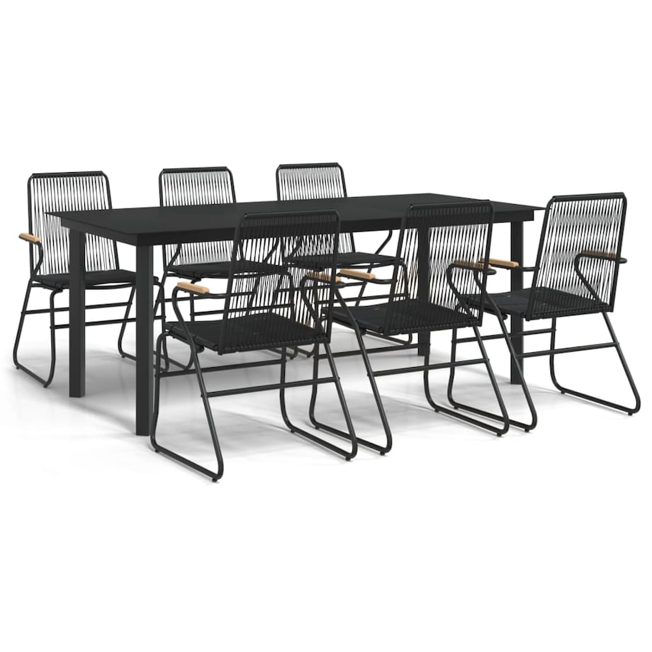 vidaXL 7-częściowy zestaw mebli ogrodowych, czarny, rattan PVC