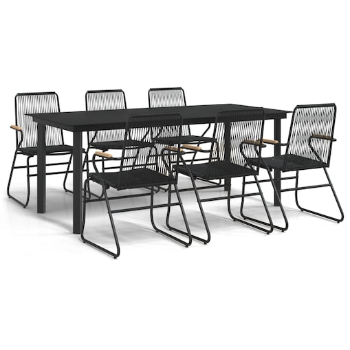 vidaXL 7-częściowy zestaw mebli ogrodowych, czarny, rattan PVC
