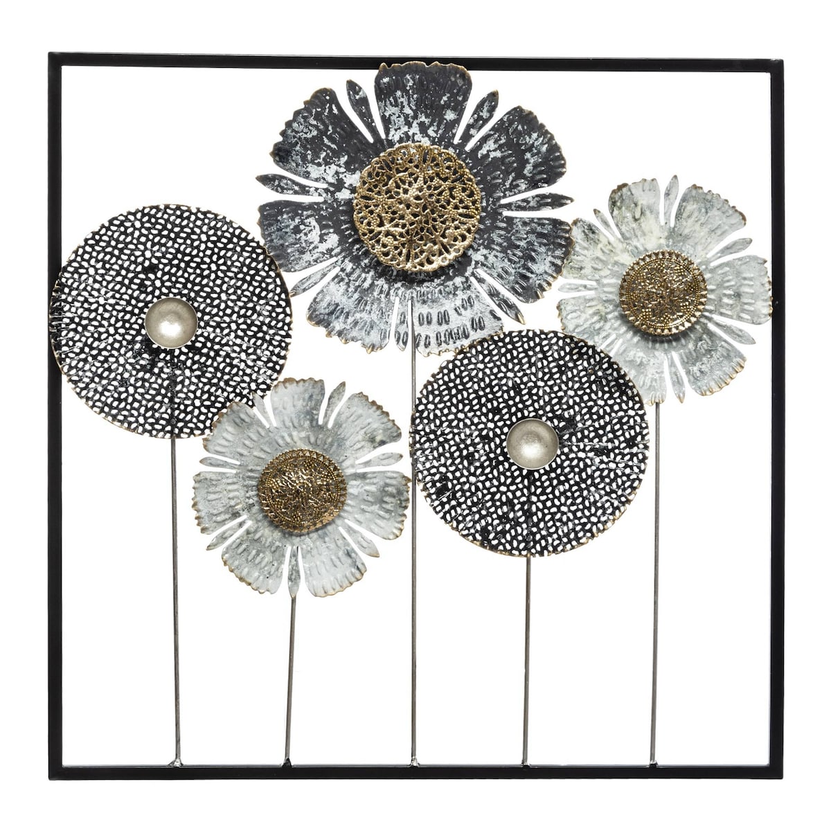 Dekoracja ścienna z metalu FLOWER, 50 x 50 cm, kolor szary