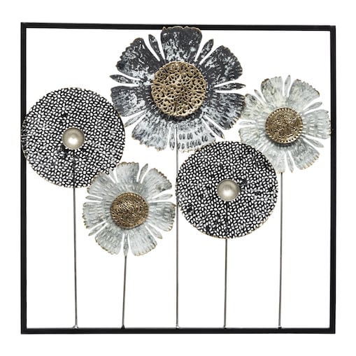 Dekoracja ścienna z metalu FLOWER, 50 x 50 cm, kolor szary